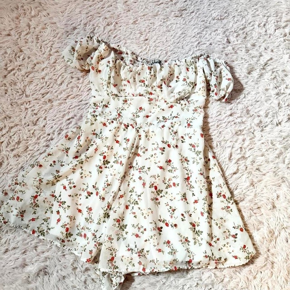 Off Shoulder Smocked Delicate Fairy Angel Core Whimsical Floral Romper Womens L